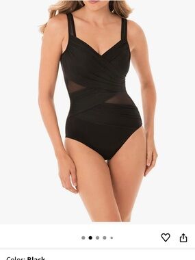 Size 16 Miraclesuit Black One-Piece Swimsuit with Mesh Panels.  NWT.